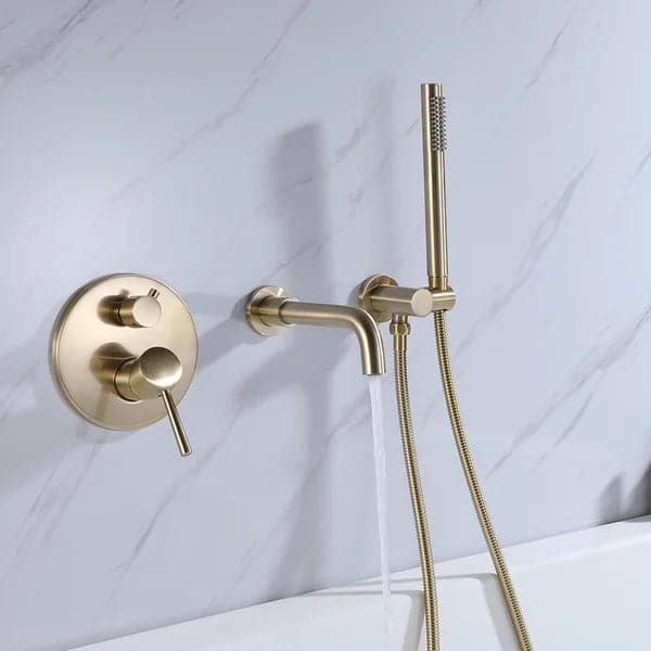 Modern Single Handle Wall-Mount Swivel Tub Filler Faucet with Handshower Brass