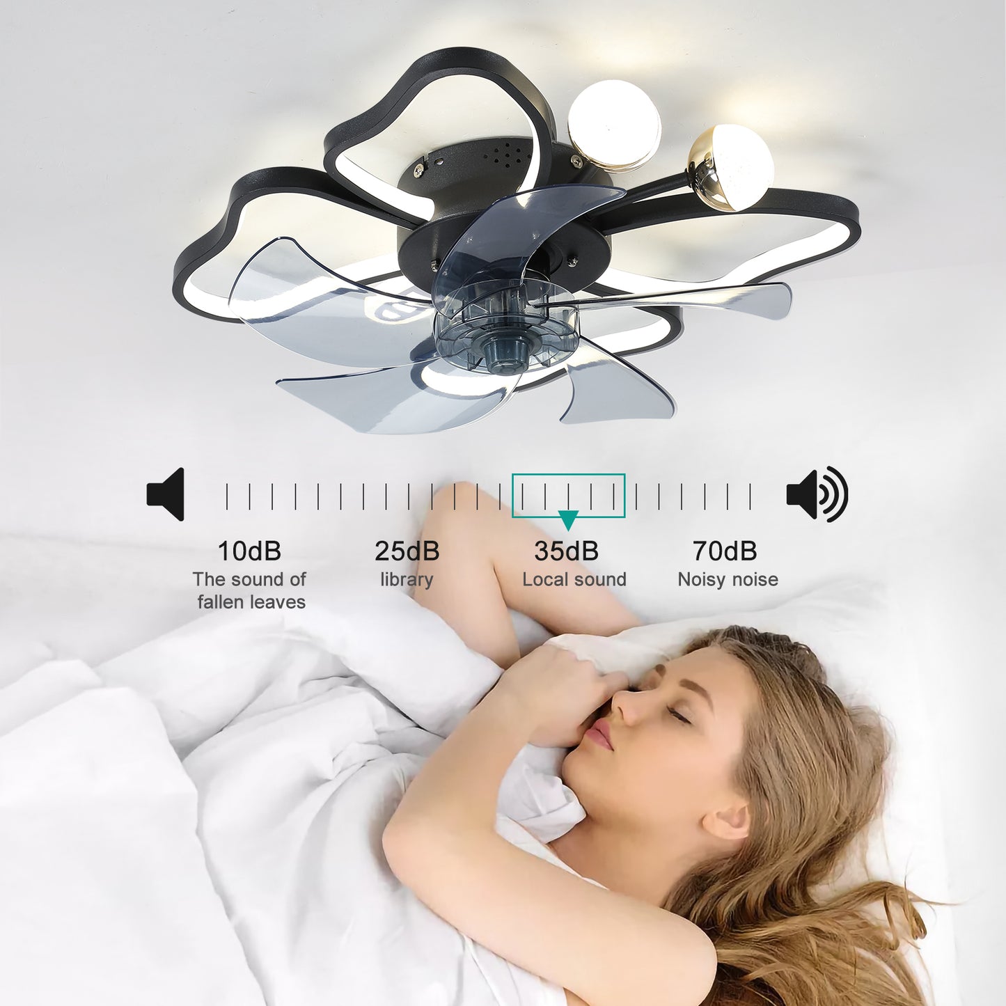 19.7 Inch Light Ceiling Fan with Lights Remote Control with Modern Butterfly Design Styling, Black, Fan for Bedroom, Living Room, Timing Function, Noiseless, Children's Favorite