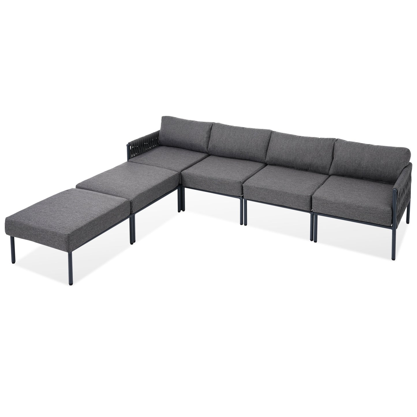 GO Ensemble de meubles de patio en aluminium 6 pièces, ensemble de conversation d'extérieur moderne en métal, canapé sectionnel avec coussins amovibles en oléfine très épais, coussin de 5,9 po, gris