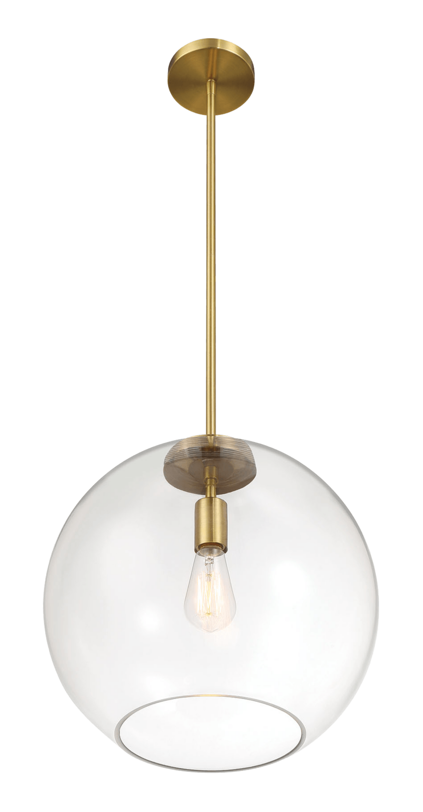 Gleam Single Light Pendant Lamp With Clear Globe Glass - Satin Brass