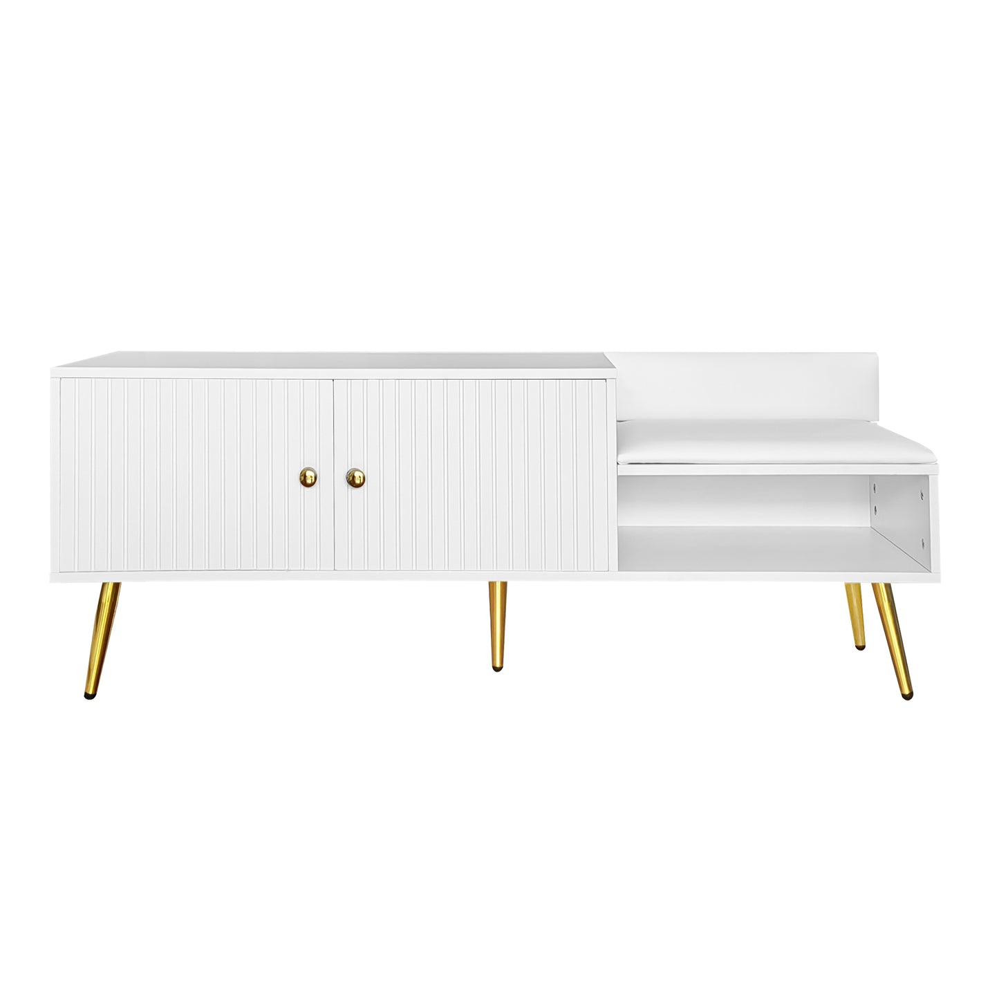 TREXM Modern Shoe Storage Bench with Hidden Storage and Upholstered Cushions for Bedside, Living Room and Entryway (White)