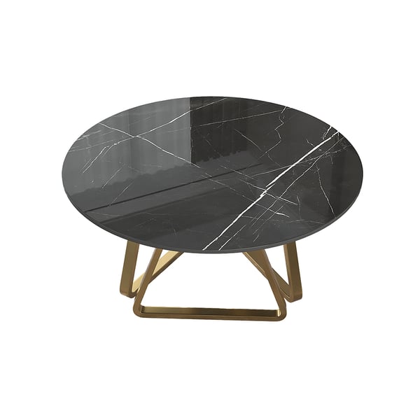 59 Inches Black Modern Round Faux Marble Dining Table Gold Base for 8 Seaters