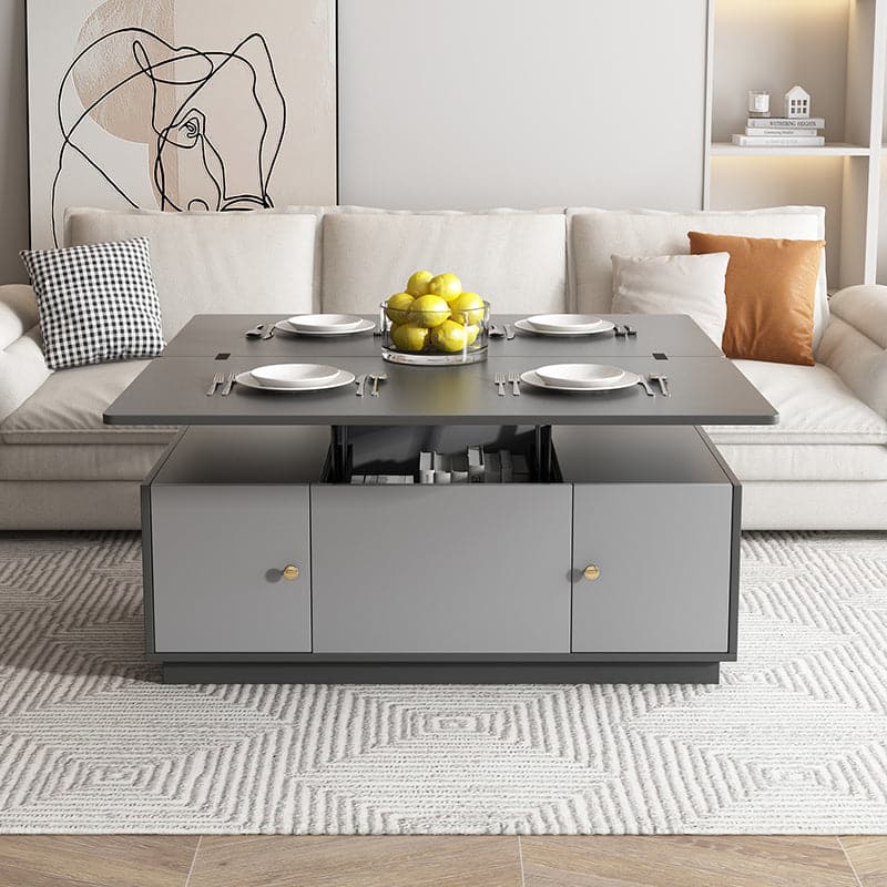 Modern Gray Multifunctional Square Lift-top Coffee Table with Storage