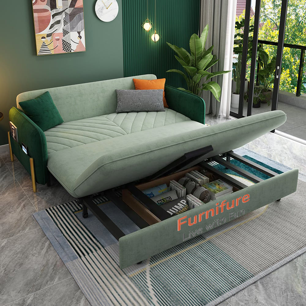 55" Full Sleeper Sofa Green Upholstered Convertible Sofa