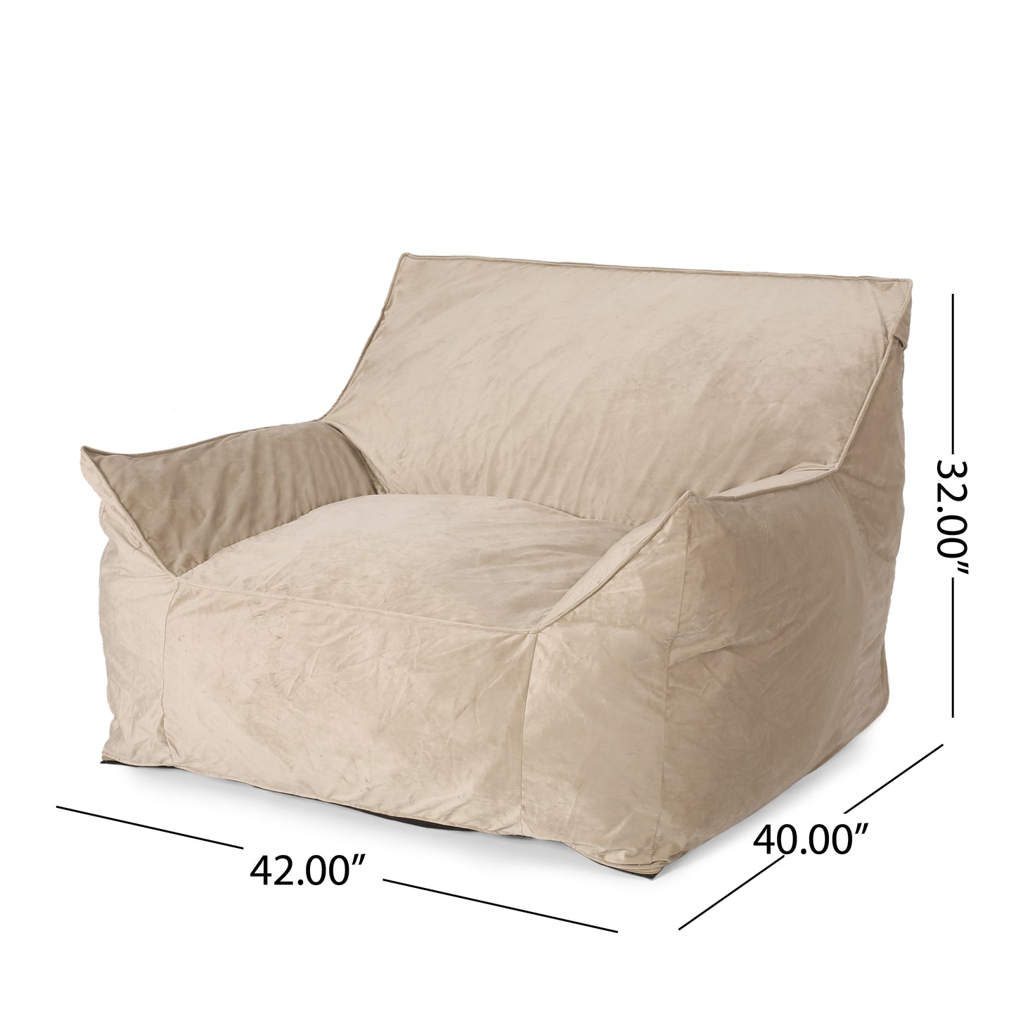 Allea Velveteen Bean Bag Chair with Armrests, Taupe