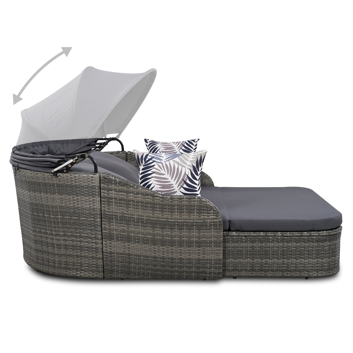 79.9” Outdoor Sunbed with Adjustable Canopy: Double Lounge PE Rattan Daybed in Gray Wicker with Comfortable Cushions for Ultimate Relaxation