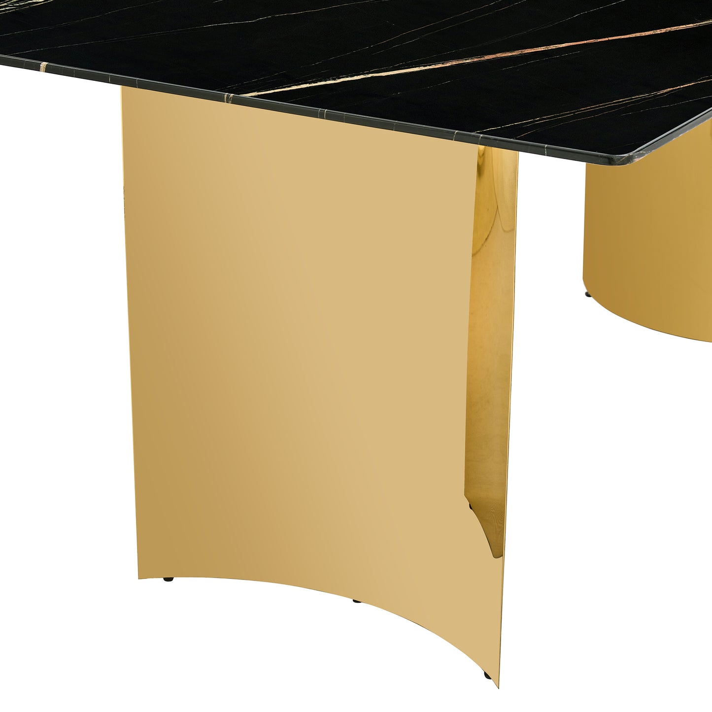 Modern minimalist dining table. The black patterned glass desktop is equipped with golden metal legs. Suitable for restaurants and living rooms  71" *39.3" *29.5"  DT-69