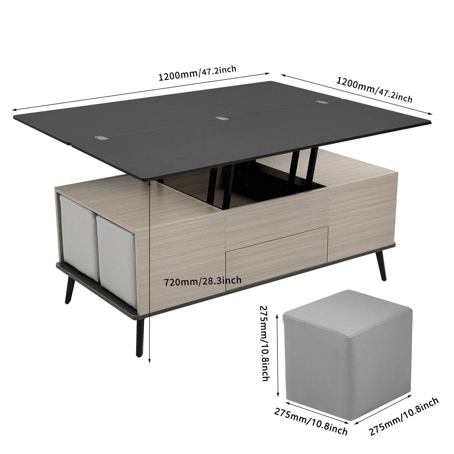 5 Pieces Lift Top Coffee Table Set with Storage Convertible Dining Table with Ottomans