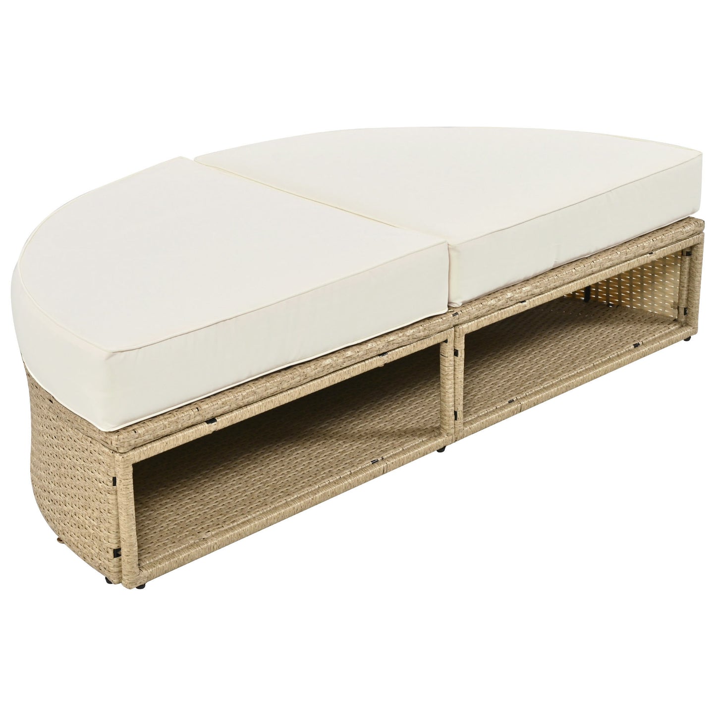 Lit de repos extérieur en osier et rotin, ensemble de meubles de canapé rond avec auvent rétractable, 4 oreillers pour pelouse, jardin, arrière-cour, porche, piscine, beige