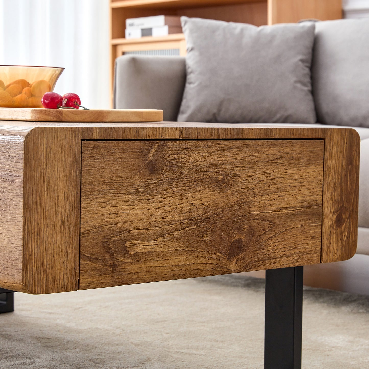 Space-Saving Coffee Table: Vintage MDF with Solid Wood Storage Drawers