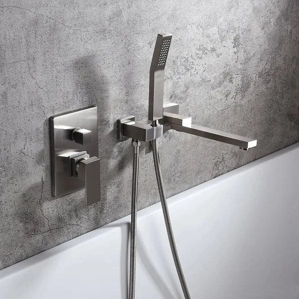 Brushed Nickel Wall Mounted Swirling Tub Filler Faucet with Hand Shower