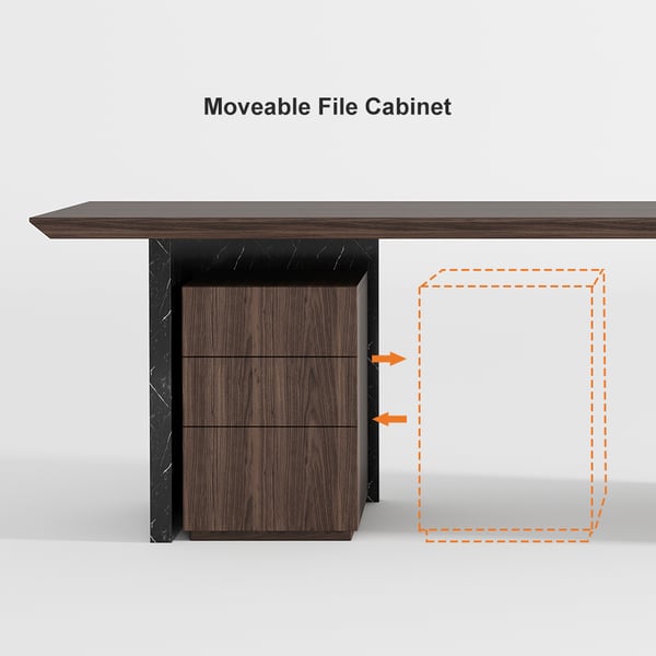 Modern Wooden Desk Walnut Home Office Desk with Filing Cabinet