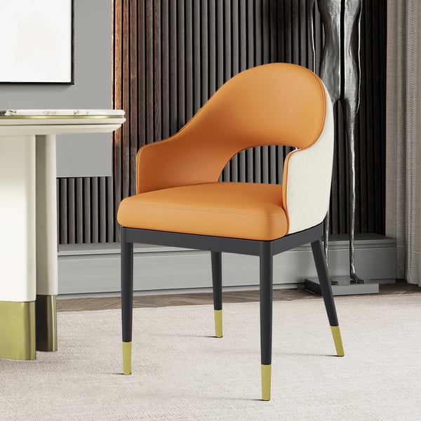 Modern Orange PU Leather Tufted Dining Chair