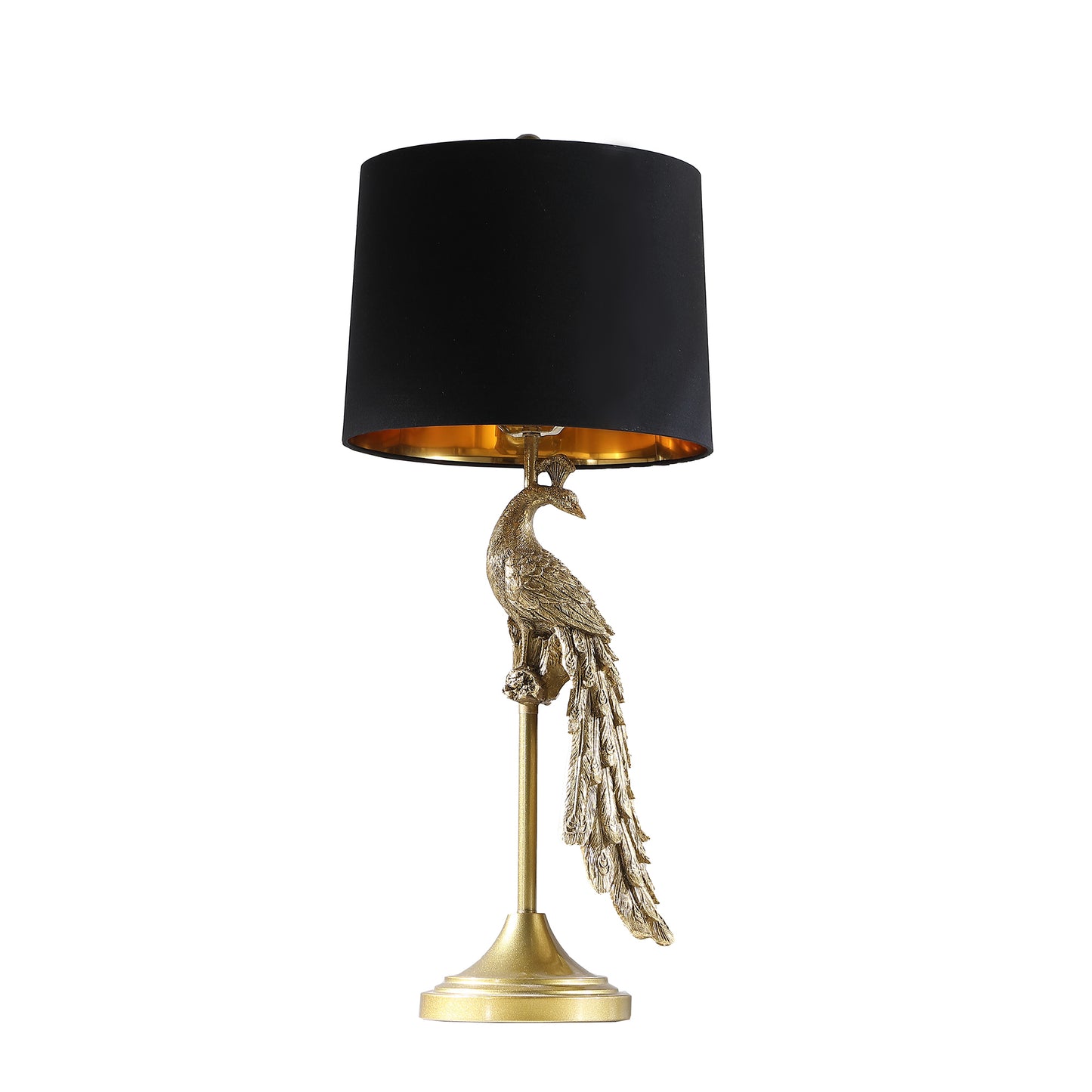 29" Modern Elegance Golden Peacock On Pedestal Polyresin Table Lamp