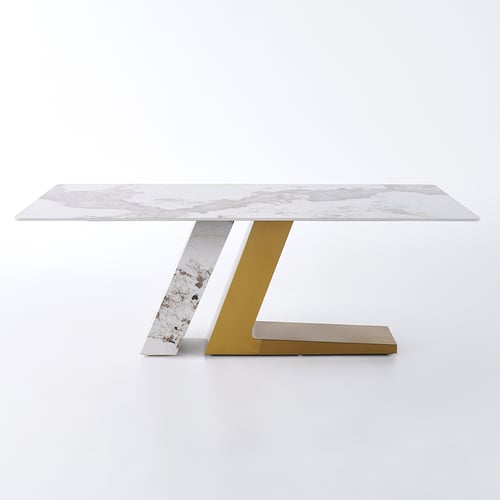 78.7 Inches Rectangle Modern Sintered Stone Top Dining Table for 6 Stainless Steel