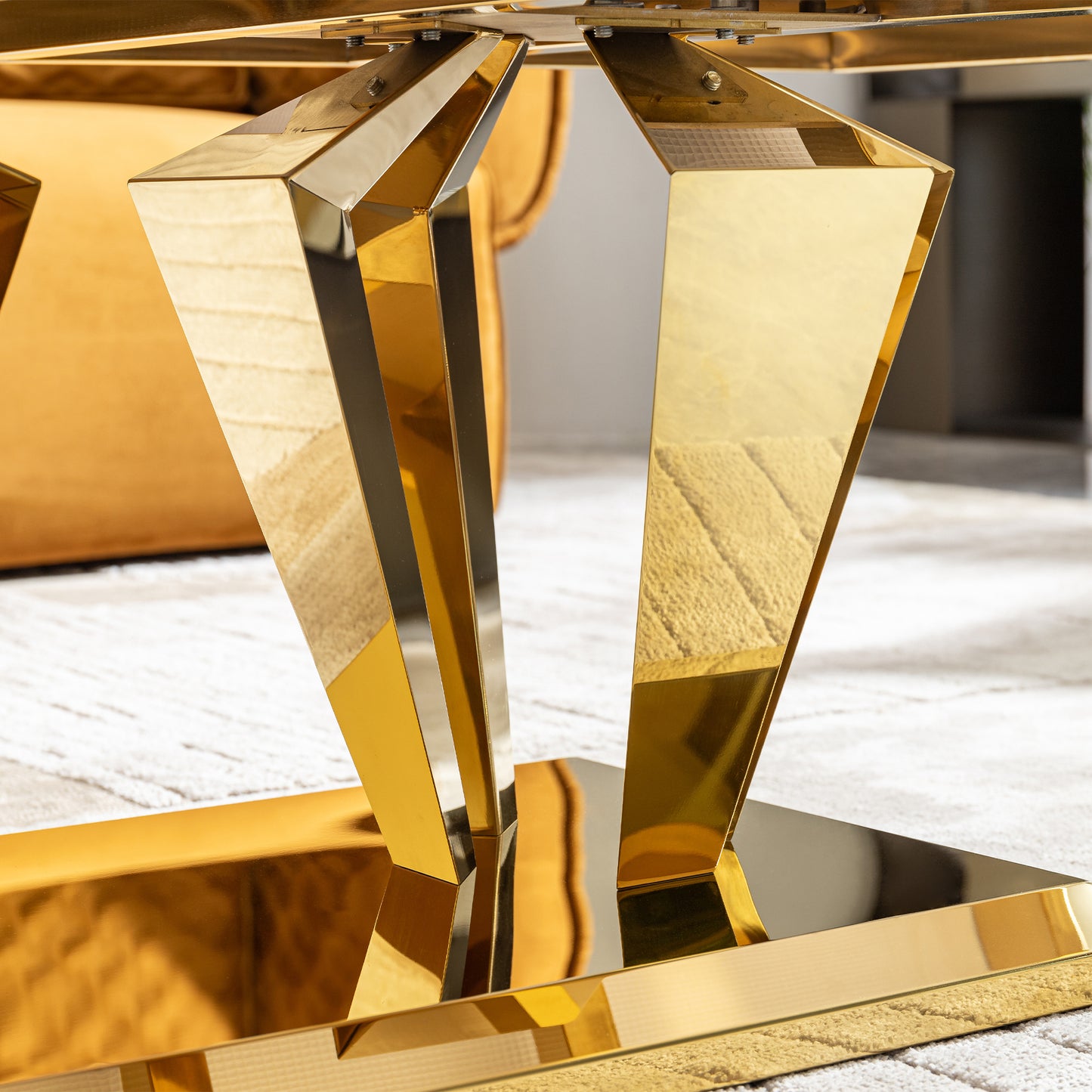 58.18" Modern Rectangular 0.78" Thick MDF Marble Pattern Top, Coffee Table Stainless Steel Base with Gold Mirror Finish