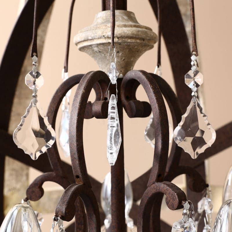 5-Light Retro Globe Weathered Wood Chandelier with Crystal Accents