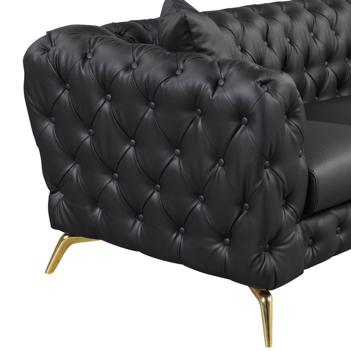 88.5" Modern Sofa Couch PU Upholstered Sofa with Sturdy Metal Legs, Button Tufted Back, 3 Seater Sofa Couch for Living Room,Apartment,Home Office, Black