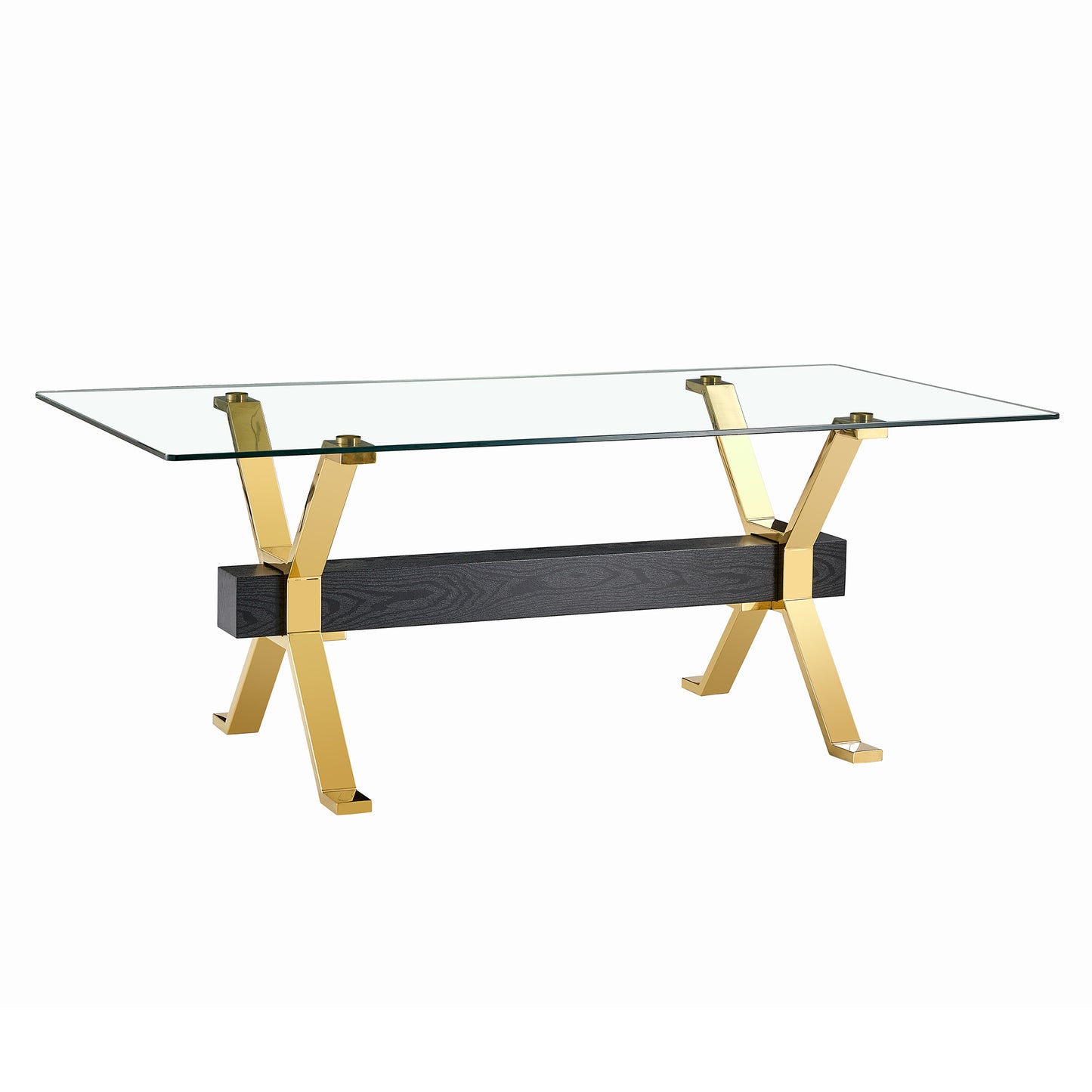 Dining table. Modern tempered glass dining table. Large modern office desk with gold metal legs and MDF crossbars, suitable for home and office use. Kitchen .71 ''x35.4''x30 '' 1105