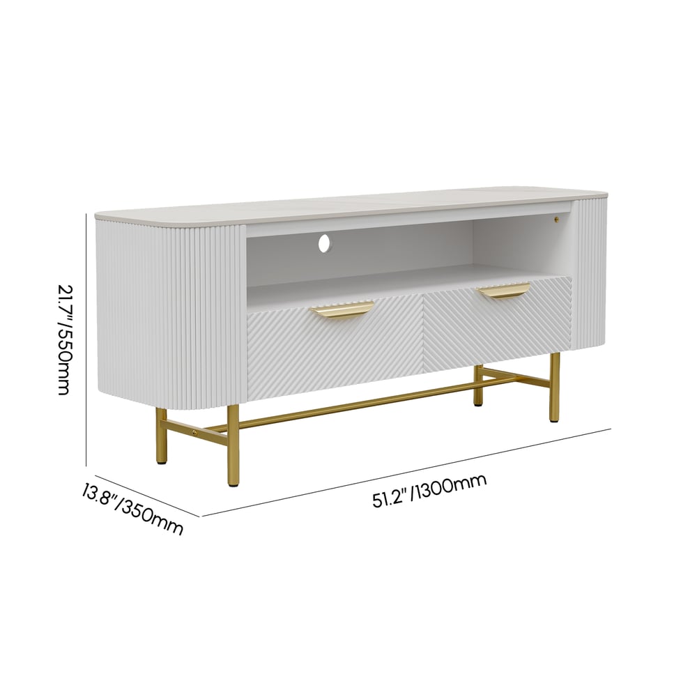 50" White Sintered Stone Top Fluted TV Stand with Storage