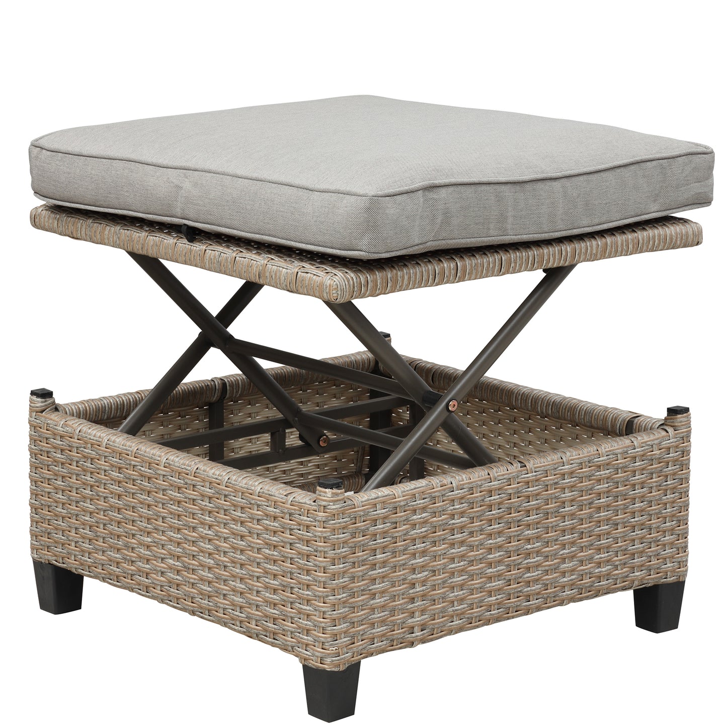 TOPMAX Ensemble de canapé de patio en osier en résine résistant aux UV 4 pièces avec auvent rétractable, coussins et table élévatrice, marron