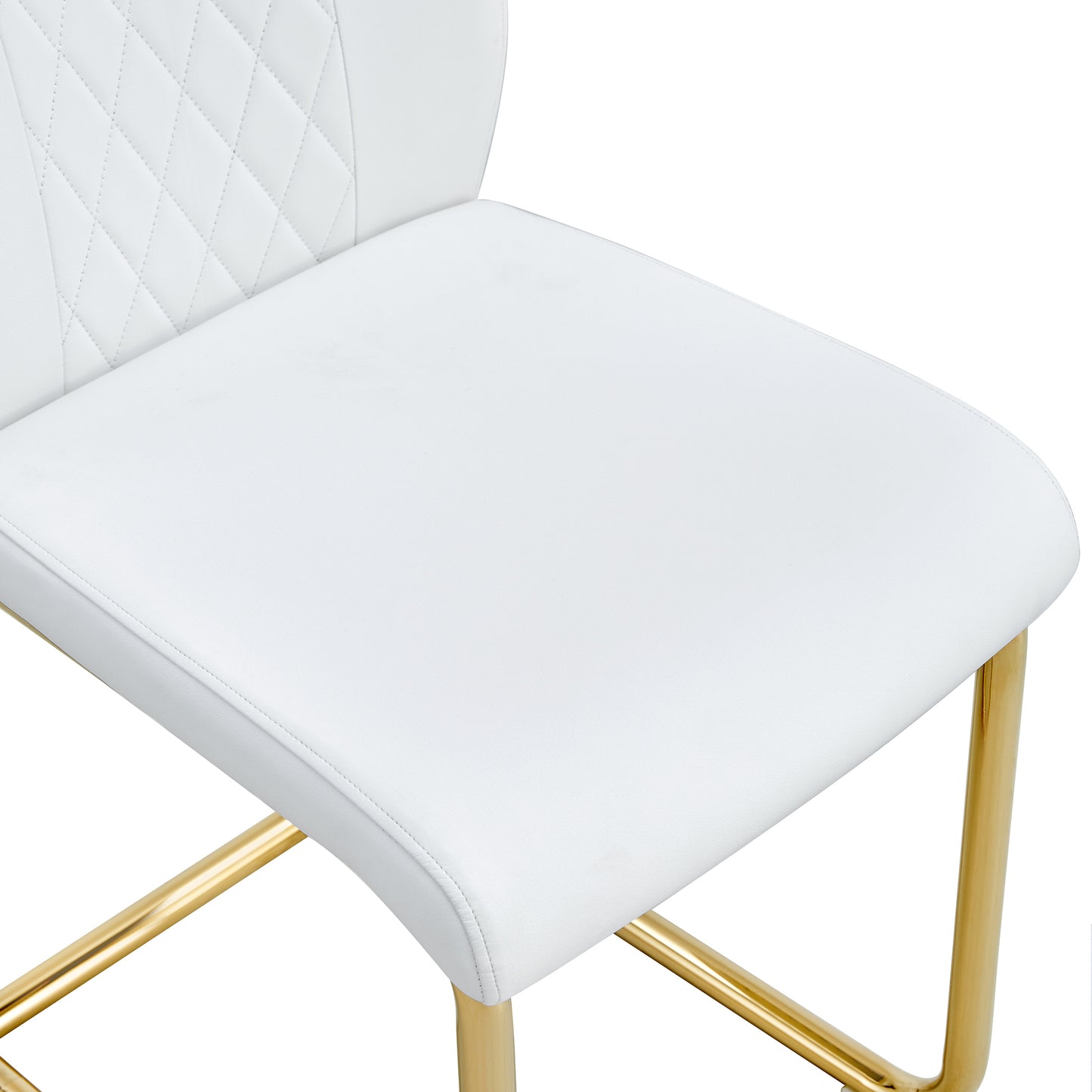 Elegant Golden Leg Cushioned Artificial Leather Dining Chairs Set of 4 (White + PU)