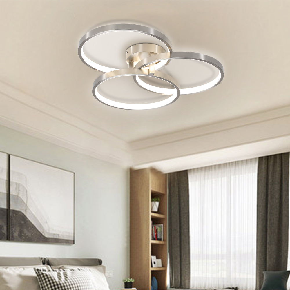 Contemporary Three-Ring Semi-Flush Mount Ceiling Lamp with Ambient Inner Lighting