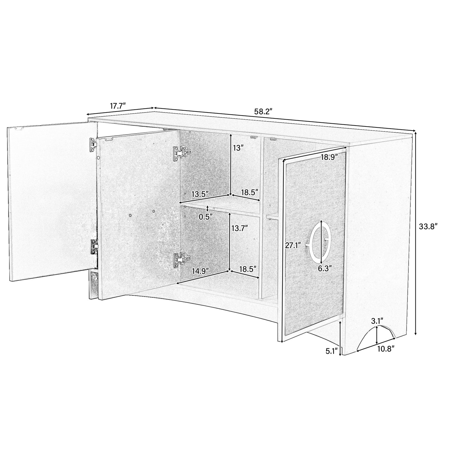 Functional Storage Cabinet with Curved Design, Three Doors, and Adjustable Shelves - Great for Corridors and Studies