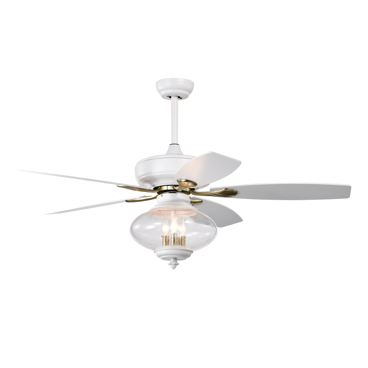 52" Low Profile Ceiling Fan in Matte White - Modern Design with Remote Control and Glass Shade