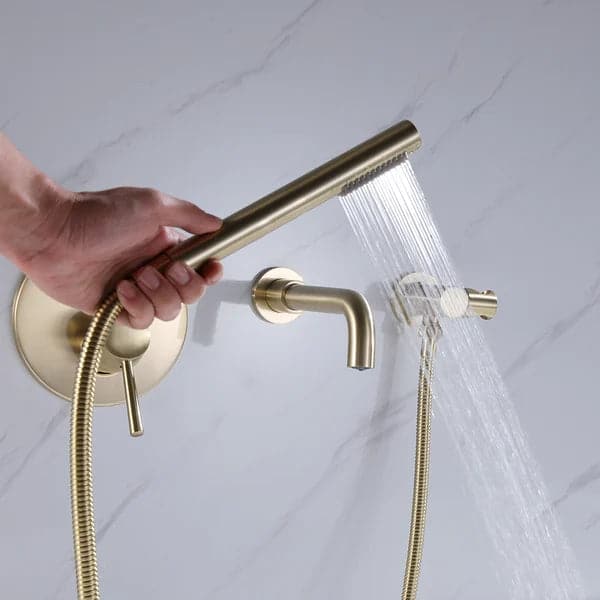 Modern Single Handle Wall-Mount Swivel Tub Filler Faucet with Handshower Brass