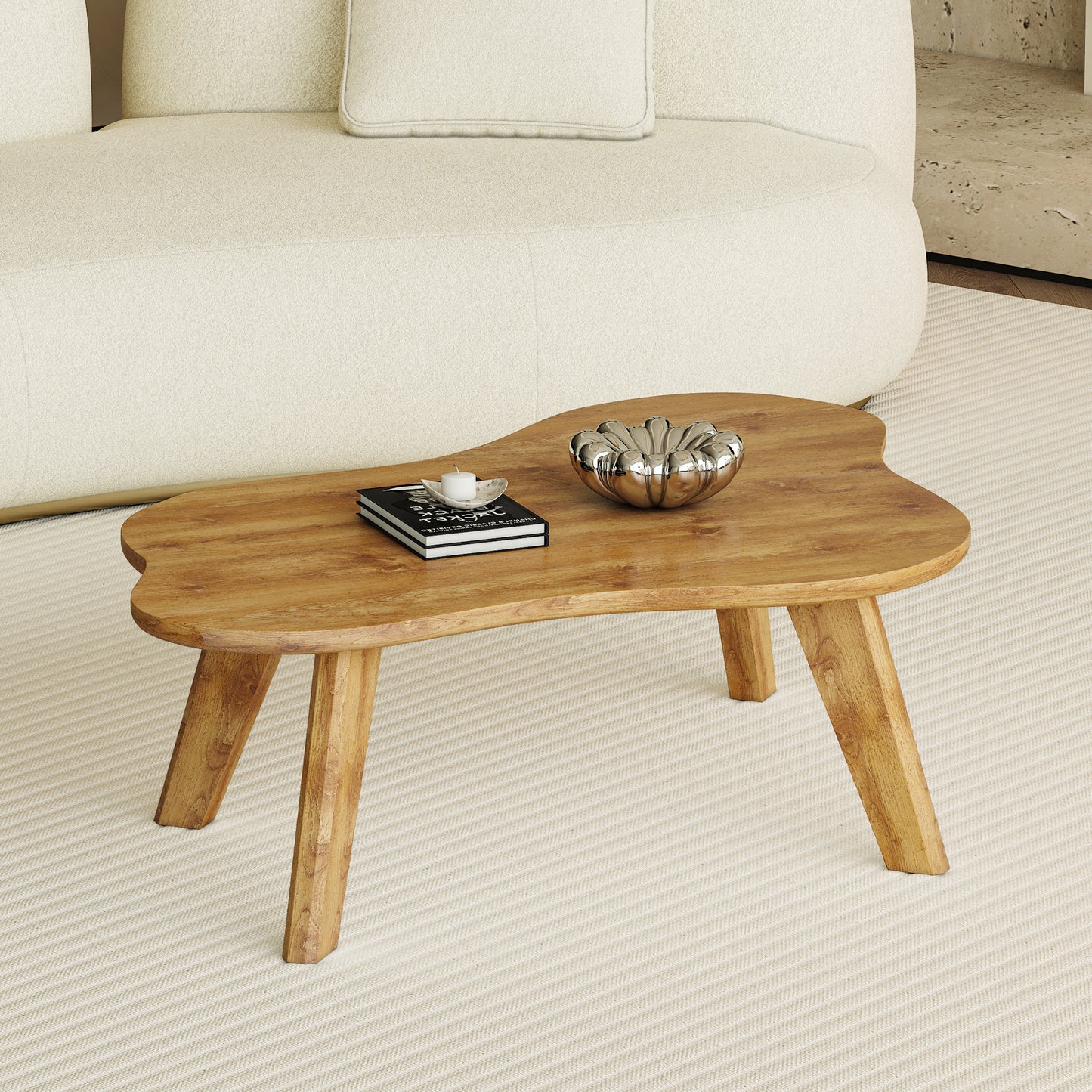 Modern Minimalist Cloud-Shaped Coffee Table with Solid Wood Legs for Living Rooms