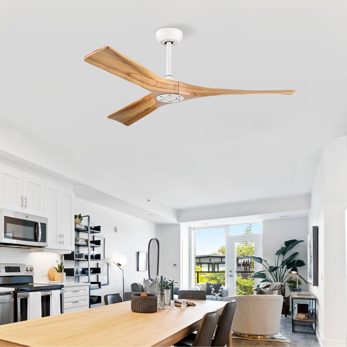 52" Indoor Ceiling Fan with Remote Control - Sleek Matte White Design, Reversible DC Motor