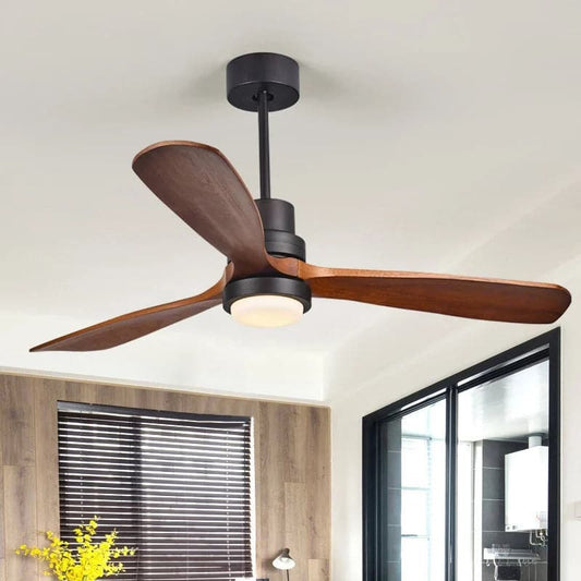 52" LED Ceiling Fan Light with 3 Blades & Glass Shade & Remote Control in Black & Walnut