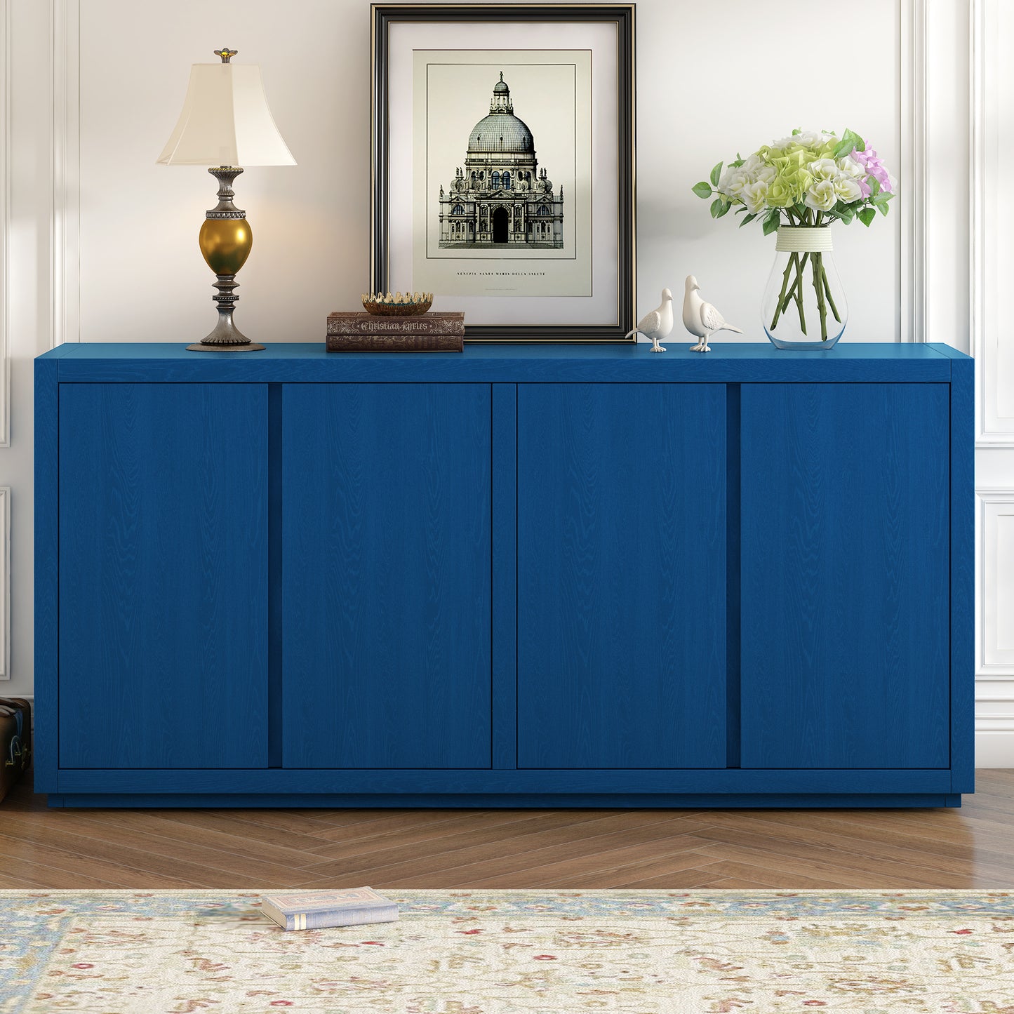 U-Style Distinctive Features of a Four-Door Cabinet Sideboard with Ash Veneer suitable for Hallway, Entryway, Living Room