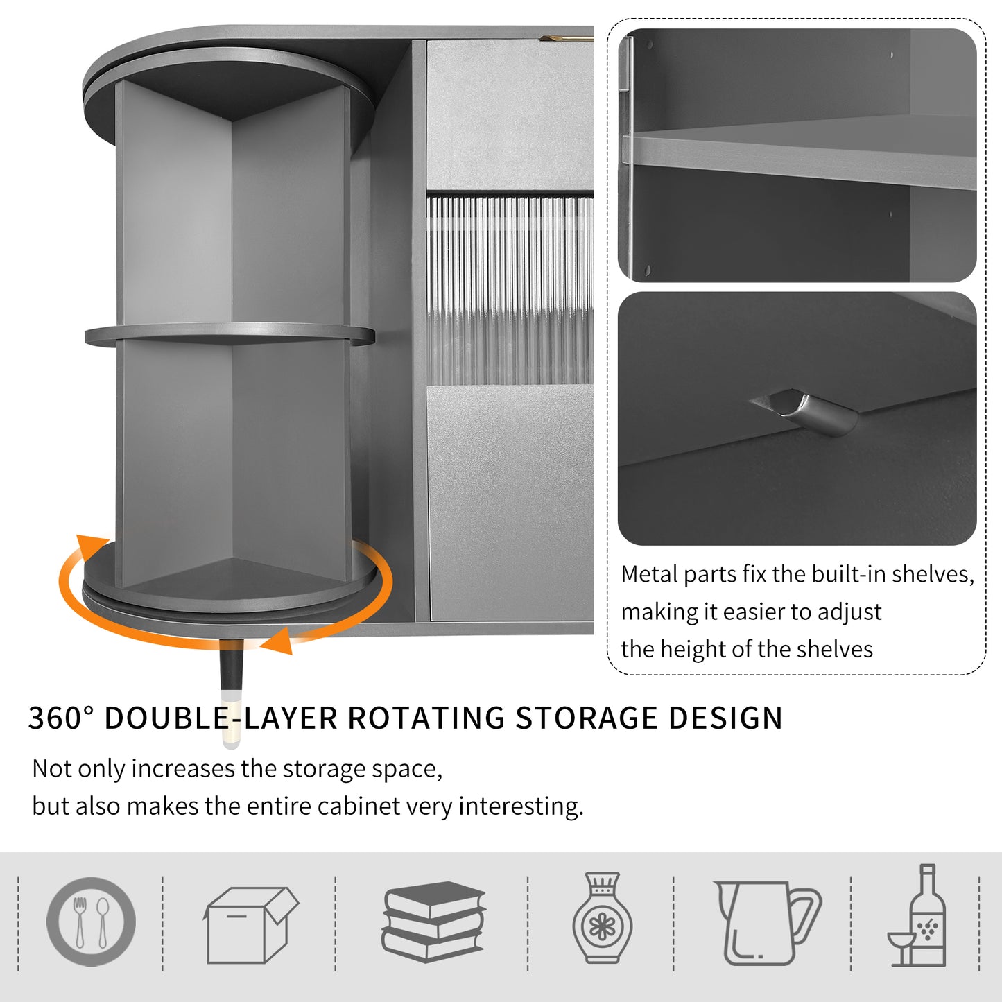 Rotating Storage Cabinet with 2 Doors and 2 Drawers - Perfect for Living Room and Study