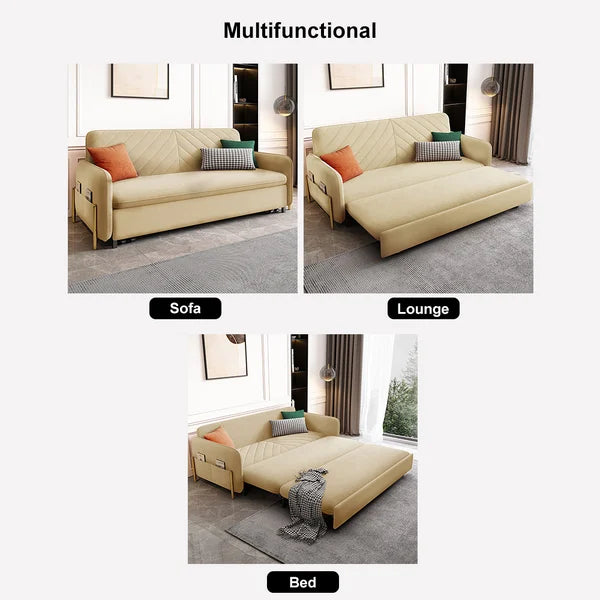 53.5 Inches Full Sleeper Sofa Beige Upholstered Convertible Sofa Bed with Storage