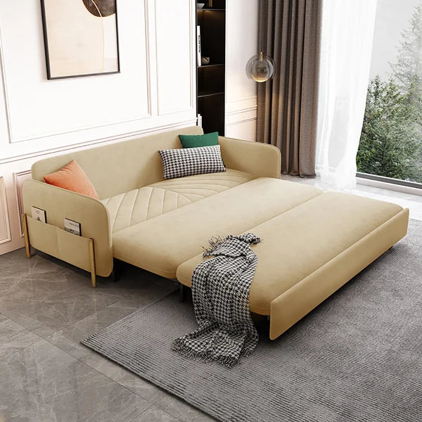 53.5 Inches Full Sleeper Sofa Beige Upholstered Convertible Sofa Bed with Storage