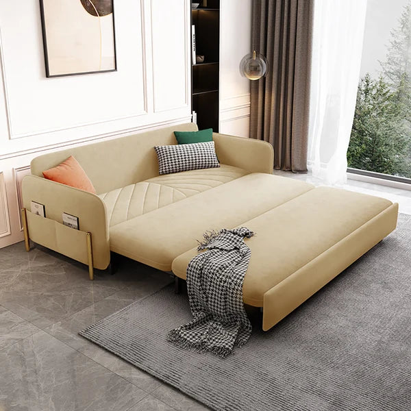 53.5'' Full Sleeper Sofa Orange Upholstered Convertible Sofa Bed with  Storage