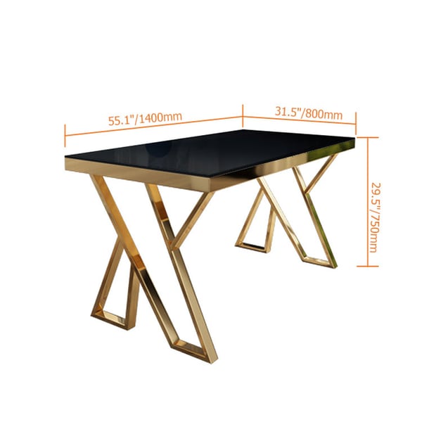 55 Inches Modern Black Rectangle Tempered Glass Dining Table