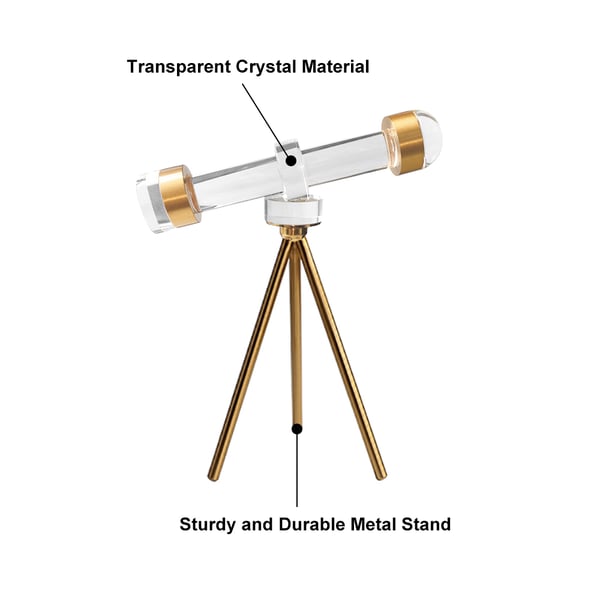 Sculpture de télescope en cristal moderne, ornement artistique avec support de trépied en métal doré
