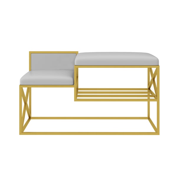 Modern PU Leather Upholstered Entryway Bench Gray with Gold Legs