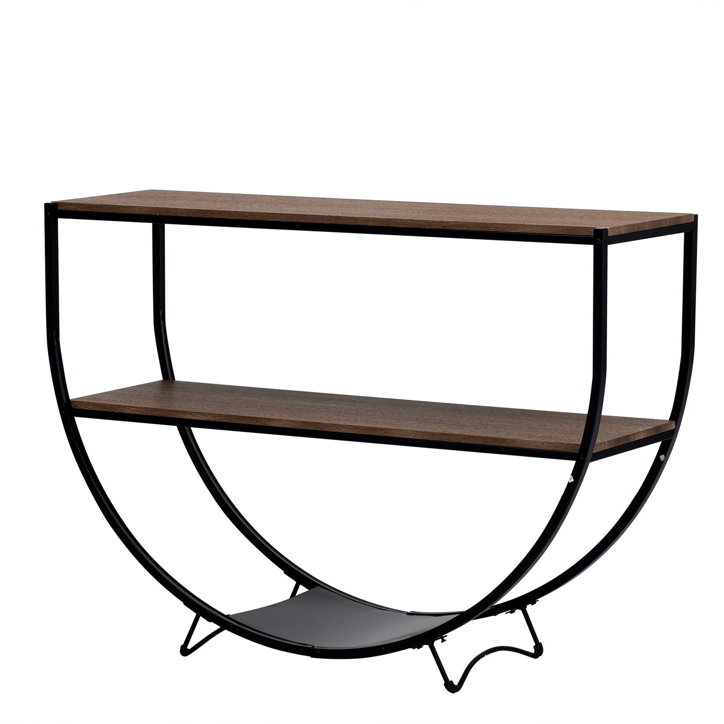 TREXM Rustic Industrial Design Demilune Shape Textured Metal Distressed Wood Console Table (Dark Brown)