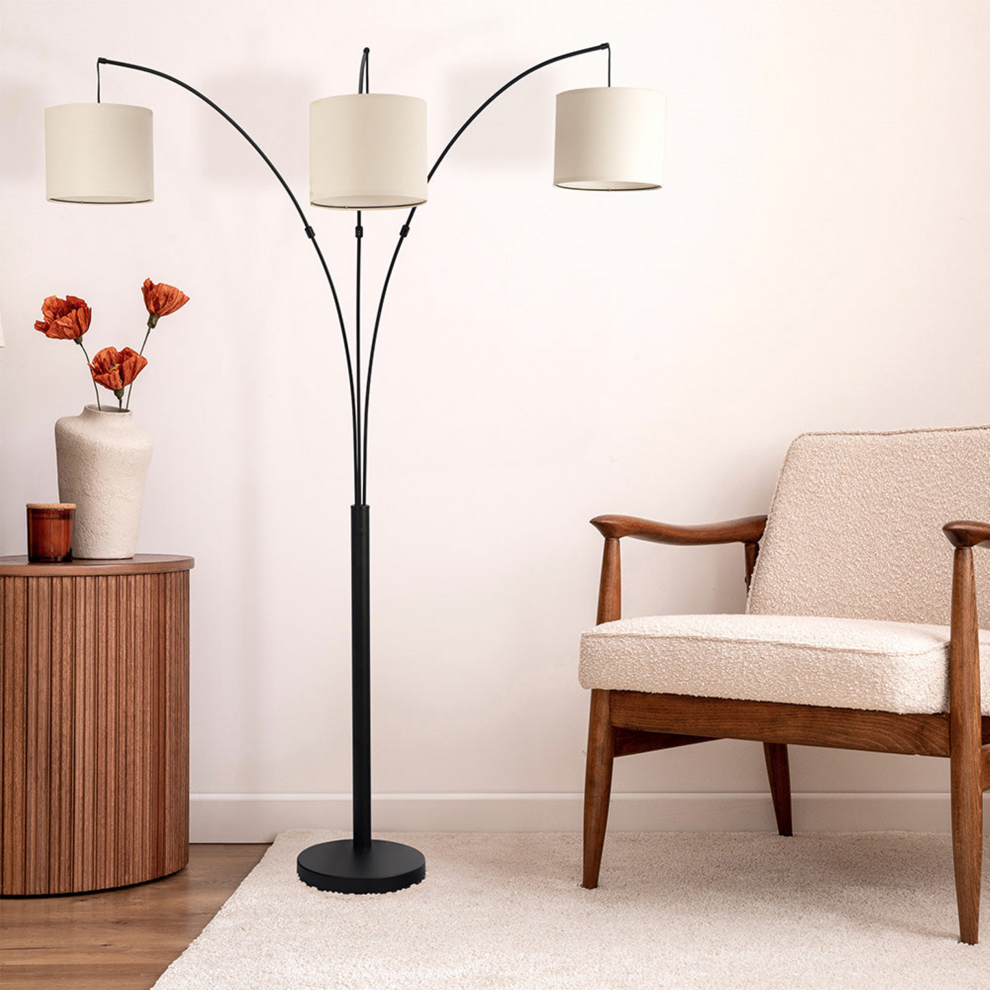 3-Arm Metal Arc Floor Lamp, Oil Rubbed Bonze with Linen Shade, 4 way Rotary Switch