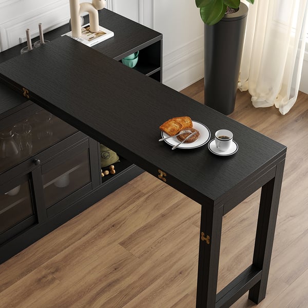 Black Storage Sideboard Cabinet Extendable Wood Buffet Foldable Dining Table