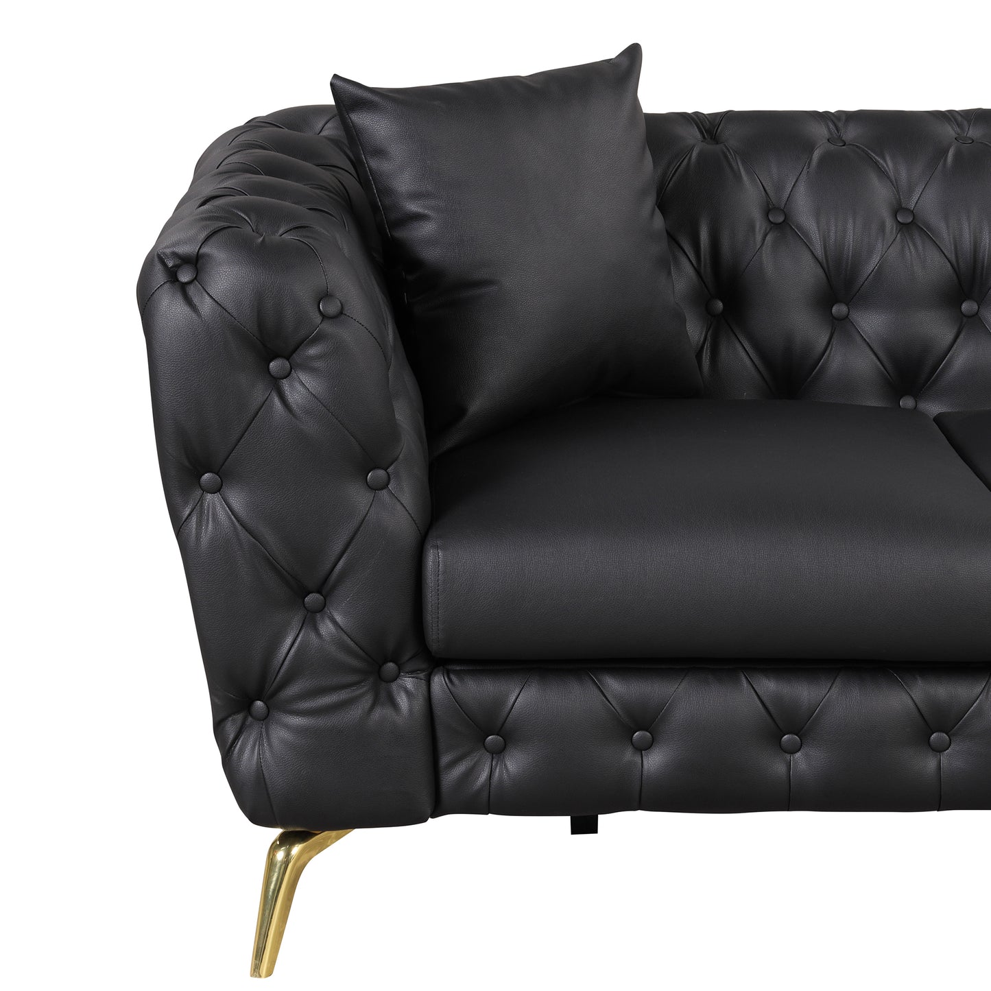 88.5" Modern Sofa Couch PU Upholstered Sofa with Sturdy Metal Legs, Button Tufted Back, 3 Seater Sofa Couch for Living Room,Apartment,Home Office, Black