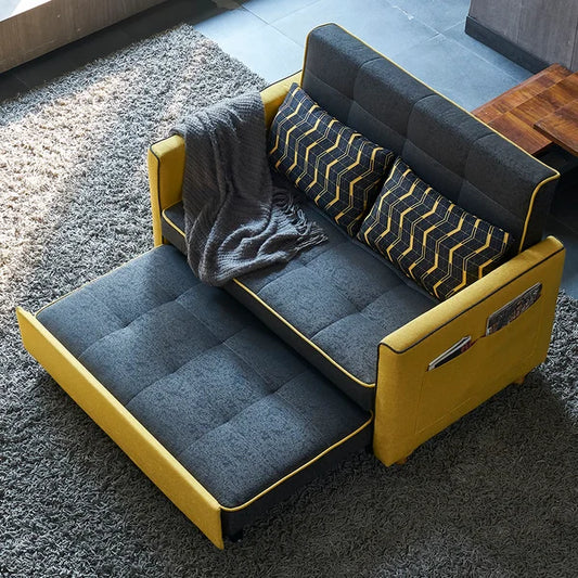 Canapé-lit convertible moderne à 2 places de 55,1 po, revêtement en coton et en lin pour un couchage complet