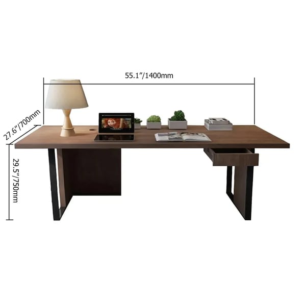 55.1 Inches Natural Rectangular Desk with Drawer Solid Wood Writing Desk