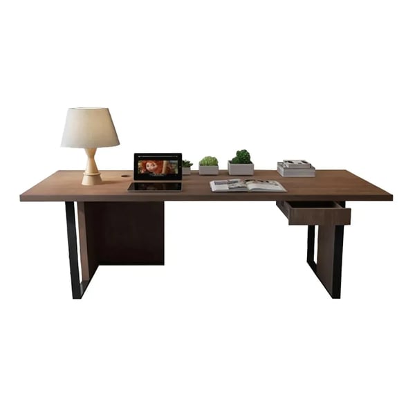 55.1 Inches Natural Rectangular Desk with Drawer Solid Wood Writing Desk