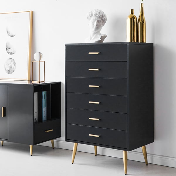 Modern Wood Dresser with 4 Drawers in Black Storage Chest for Bedroom