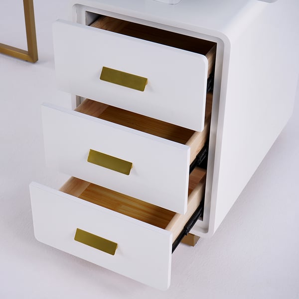 55 Inches Modern White Home Office Executive Desk with Drawers and Storage Cabinet in Gold Base#S